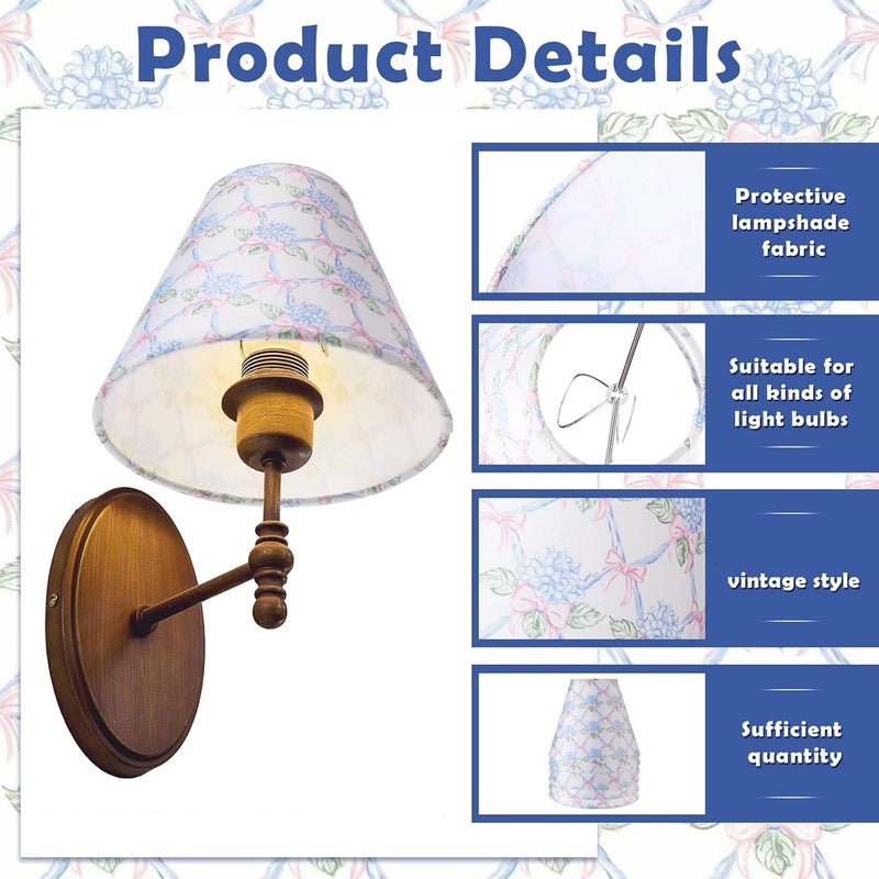 VIHOSE 6 Pcs 6 Pcs Chandelier Lamp Shades Small Chinoiserie Lamp Shade 3 x 6 x 5 Inch French Countryside Toile Clip Bulbs Lampshade for Wall Sconces Pendant Lighting (Pink Bow) - Image 3